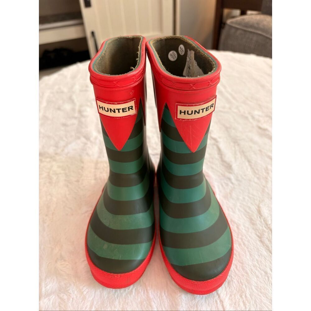 Hunter Kids Original Stripe Rain Boots Red Green Toddler 8C